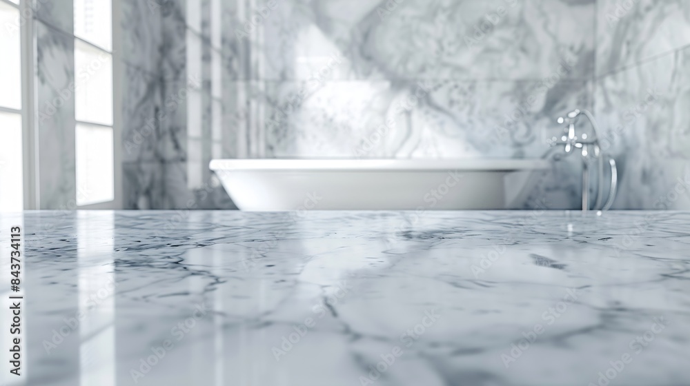 Poster Marble counter table top in bath room background : Generative AI