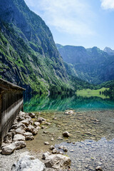 old wooden house at lake "obersee" in the alps