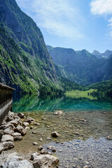 old wooden house at lake "obersee" in the alps