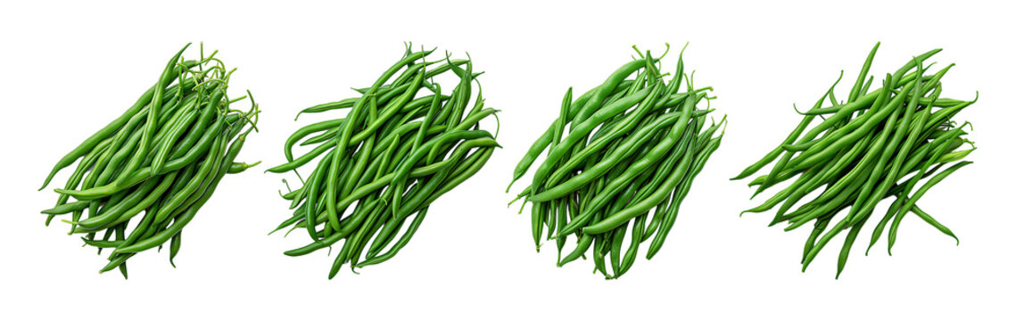 Fresh green beans isolated on a transparent background.