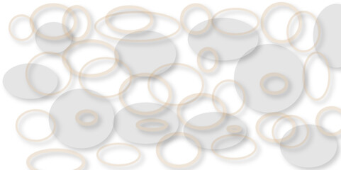 Abstract illustration of randomly arranged brown rings with soft shadows on white background. modern design stripes background with geometric round shape. Futuristic Circular Concept.  