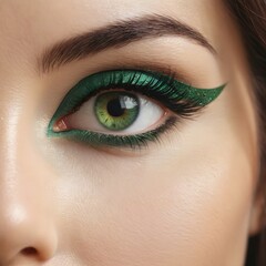 Obraz premium Close-up view of a green-eyed woman highlighting the iris and eyelashes