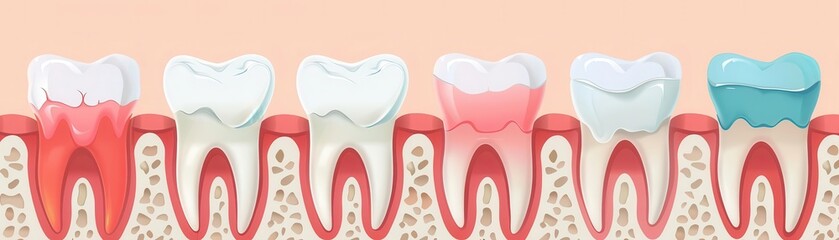 Illustration of the effects of poor oral hygiene on teeth and gums, stages and symptoms, highdefinition, medical infographic, educational and detailed, vibrant and clear