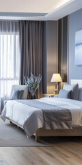 Elegant hotel room interiors with modern furniture. Hotel interior design composition.