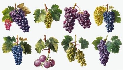 wine grapes on the branch in the style of detailed shadi