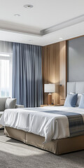 Elegant hotel room interiors with modern furniture. Hotel interior design composition.