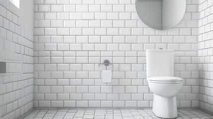 Interior of small bathroom with ceramic toilet bowl and sink surrounded with white tiled walls in modern apartment : Generative AI