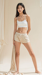 Beautiful Asian and Japanese women in neat sportswear, fashion beauty concept