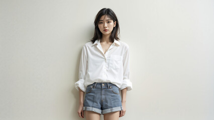 Beautiful Asian and Japanese women in white shirts, fashion, beauty, medical concept