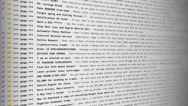 Browsing an email inbox full of spam messages (smooth scroll down motion). This mock-up is entirely original, with every element created by me.
