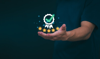 Customer services best excellent business rating experience. Satisfaction survey concept. user gives ratings to service experience on the online application, online marketing, and business processes.