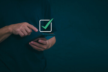 Businessmen mark check blocks to verify the correctness and approve or accept the agreement. in digital documents Concept of working via the internet