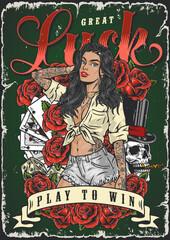 Obraz premium Casino girl vintage poster colorful