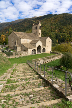 San Miguel church of the village of Linas de Broto in the Aragon Pyrenees. Huesca, Spain.