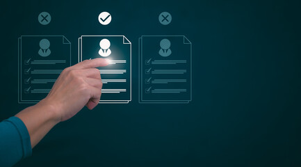 Male hand pointing at symbol of guarantee of quality of service Certification concept and standard quality control Standard warranty Documents certified on virtual screen