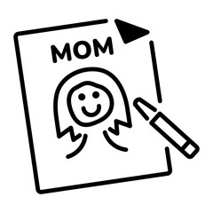 Kid drawing of mother portrait, line style icon 