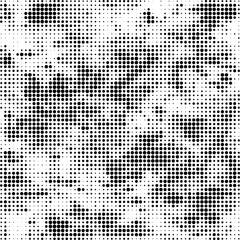 Halftone faded gradient texture. Grunge halftone grit background. White and black sand noise wallpaper. Retro pixilated vector backdrop