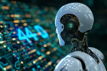  Humanoid Robot Monitoring Digital Interface in High-Tech Environment
