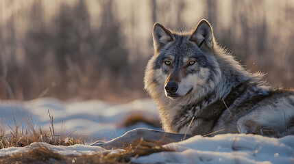 Naklejka premium Cinematic Hyper-Realistic Portrait of a Wild Wolf in Natural Habitat