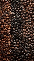 Naklejka premium Roasted Coffee Beans Close Up, Dark and Light Varieties