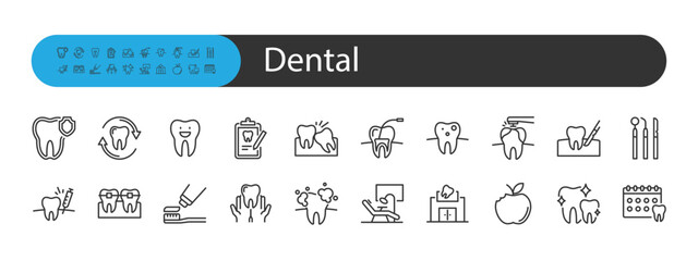 set of dental icons, dentist, teeth, oral care