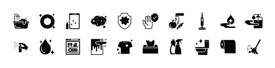 set of cleeaning icons, wash, hygiene