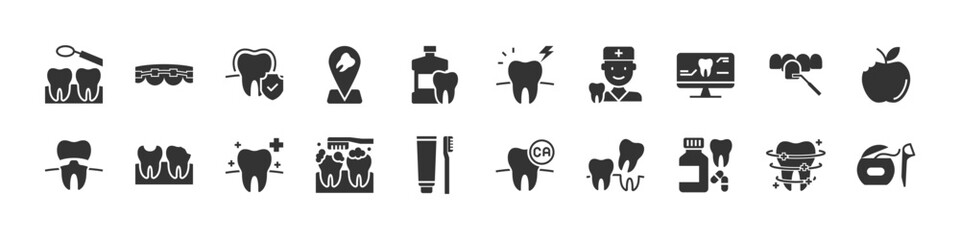 set of dental icons, dentist, teeth, oral care