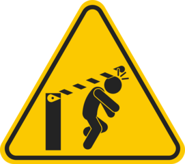 Yellow triangle sign of gate hit head, for automatic moving gate caution sign