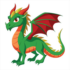 green dragon with wings ,a dragon  colorful'' white background