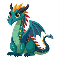 a dragon sitting colorful'' white background
