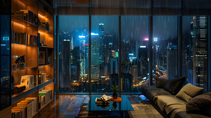 Obraz premium photo of luxurious penthouse with a view over Hong Kong, posted on 