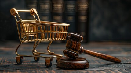 World consumer rights day march 10 Shopping cart and judge gavel for consumer rights concept. International Justice Day July 17. Legal social justice concept