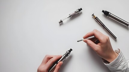 Step-by-step Guide for Assembling an E-Cigarette Device on White Background