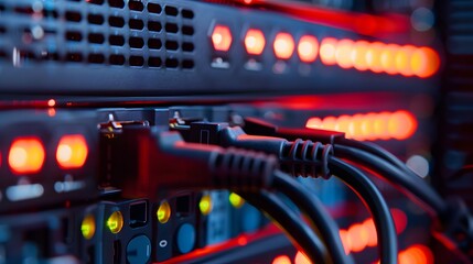 Naklejka premium servers connected by network cables with indicator lights