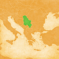 Fototapeta premium Ocher map of Balkans - Serbia