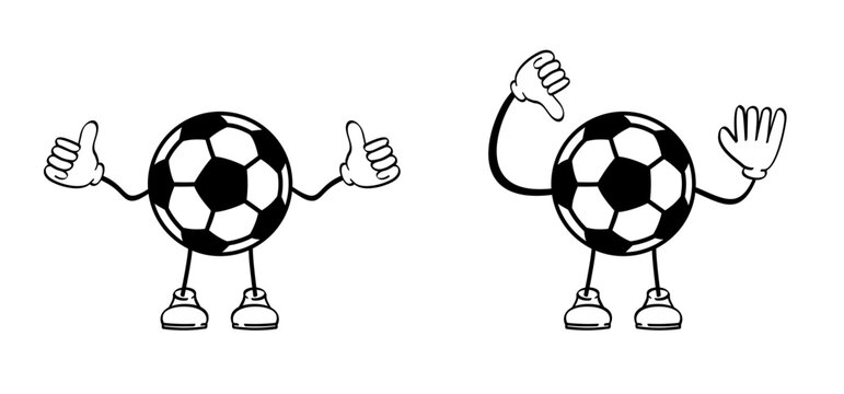 Cartoon soccer ball mascot and megaphone. Goal net. Soccer border and horn or  loudspeaker. Microphone and  stadium, supporters. wk, ek sport finale, sports game. Street ball. Playground 2024, 2027.