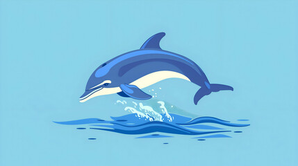 Obraz premium Illustrated Dolphin Leaping Out of Water Against Blue Background
