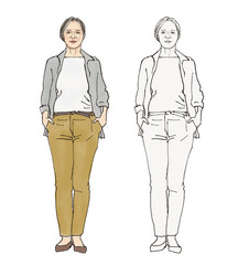 カジュアルな服装の女性の全身イラスト