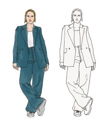 スーツを着た女性の全身イラスト