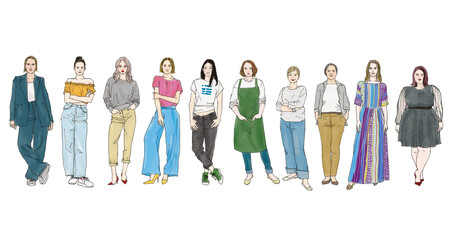 働く人々　女性の全身イラスト