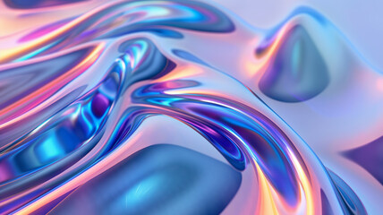 Abstract fluid iridescent holographic neon curved wave in motion colorful background 3d render. Gradient design element for backgrounds, banners, wallpapers, posters and covers.