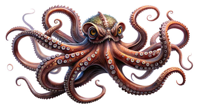 illustration of an kraken. The kraken is centered in the frame, with its body and head visible