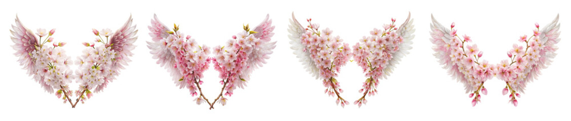 Obraz premium Collection of Delicate Cherry Blossom Angel Wings Illustrations