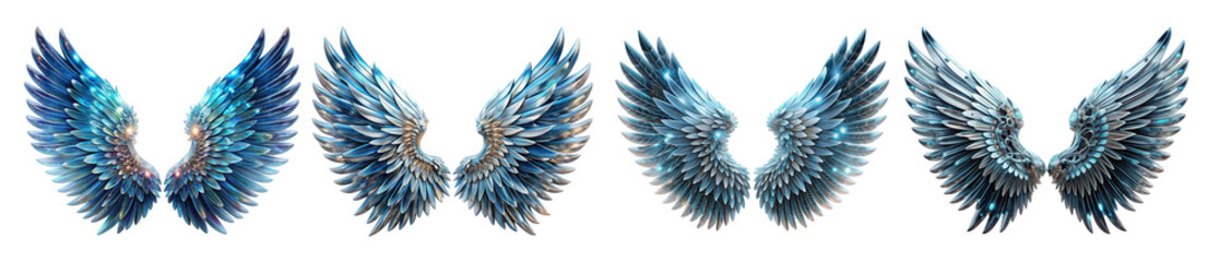 Fototapeta premium Collection of Cyberpunk Angel Wings Illustrations with Futuristic, Technological Aesthetic