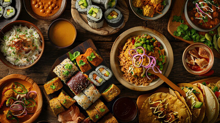 Fototapeta premium Culinary Harmony: Global Vegan Delights Plated with Cultural Fusion