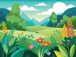 Fototapeta premium colorful page with large plants and leaves