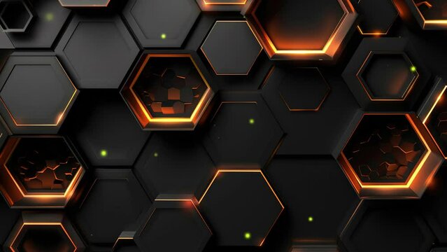 Abstract black background with hexagon pattern. Abstract futuristic dark for presentation, banner, or social media. Abstract technology design with black and copper color. Design modern. Writing space
