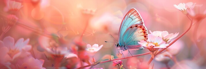 Beautiful butterfly fly rest over flowers outdoors