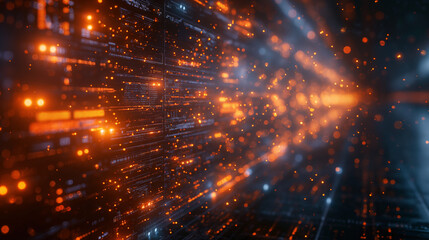 abstract futuristic background with glowing data flowing and light rays. Big Data technology concept