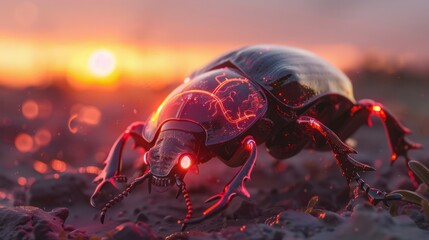 Globe beetle with sunrise light, AI generated image